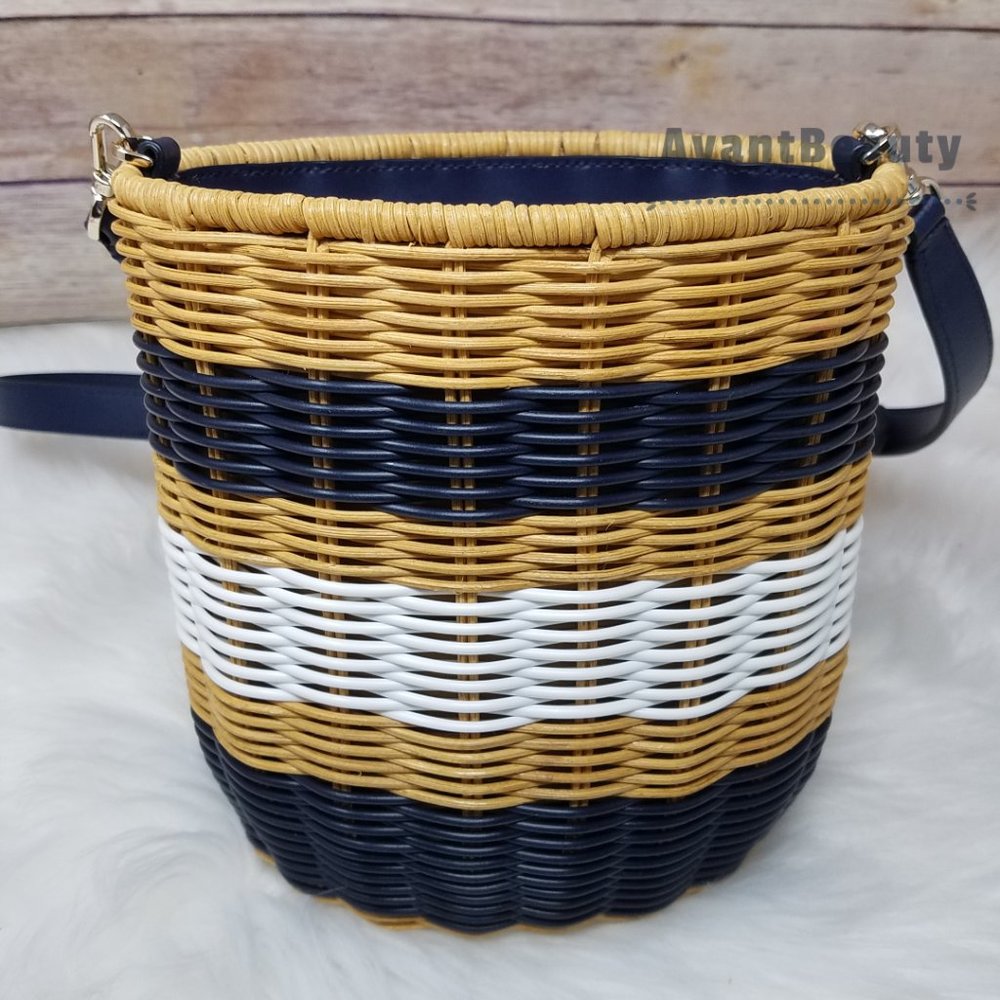 Kate Spade Medium Bucket Bag Buoy Wicker Blue Mult - Picture 11 of 16